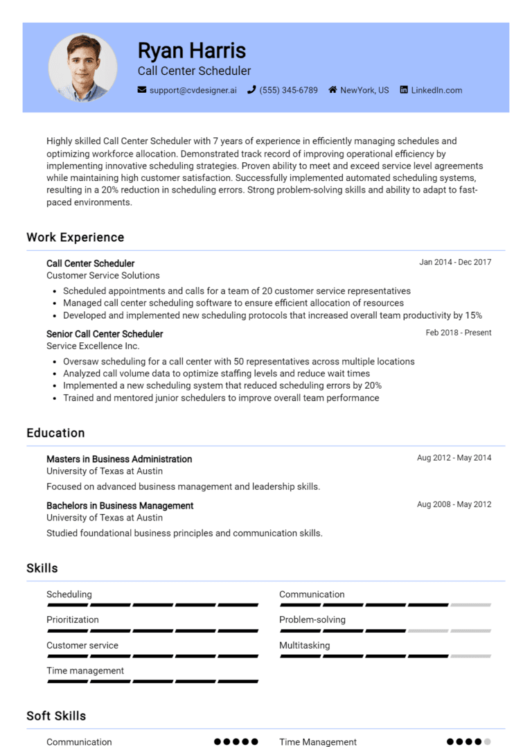 11 Call Center Scheduler Resume Examples And Templates for 2025