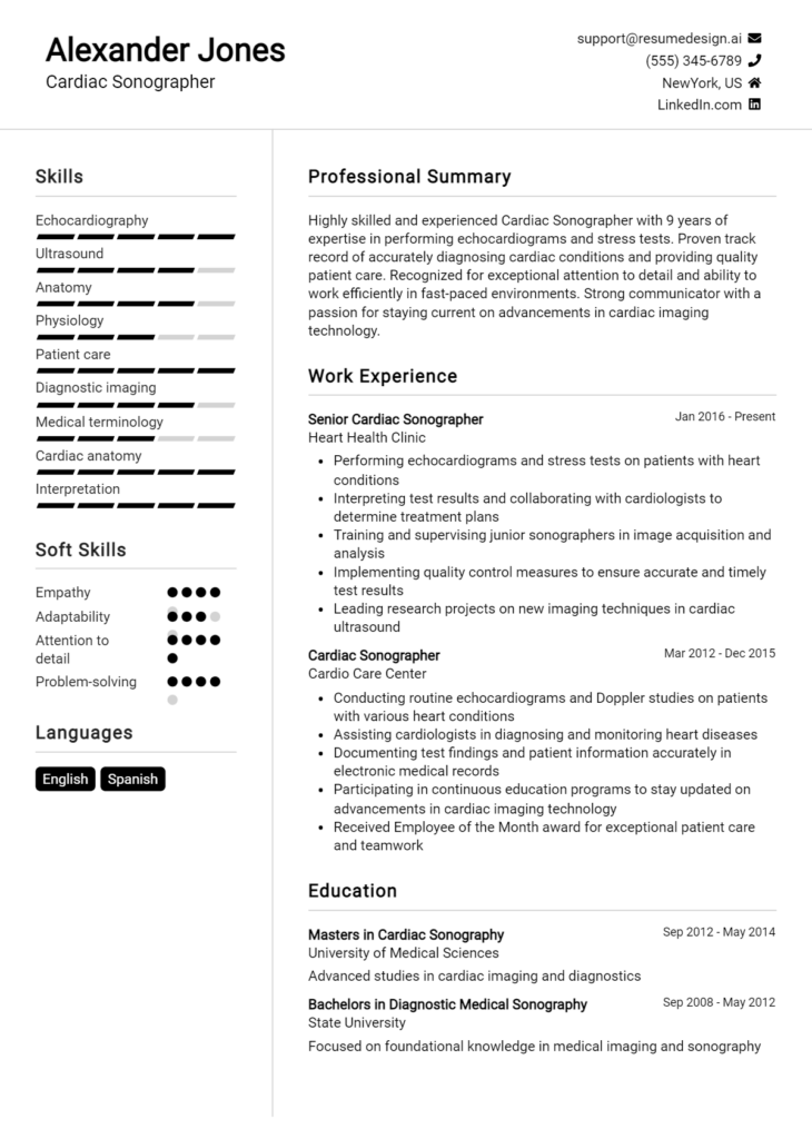 Cardiac Sonographer Resume Example