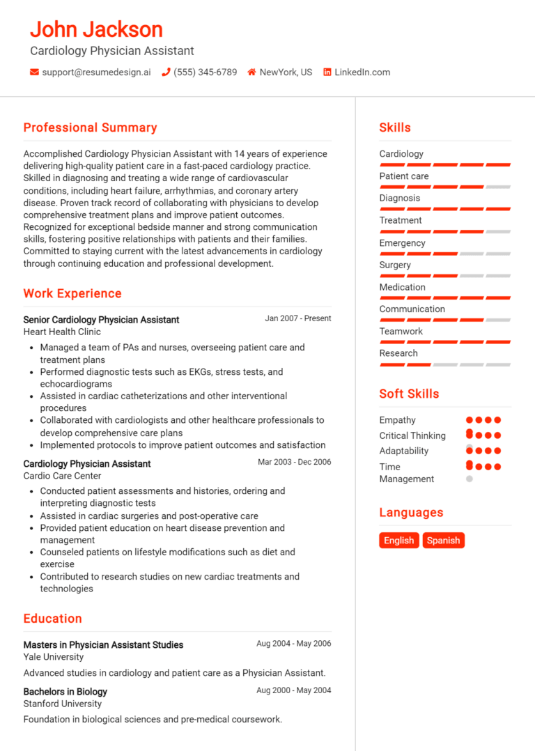 11 Cardiology Physician Assistant Resume Examples And Templates for 2025: Top Tips