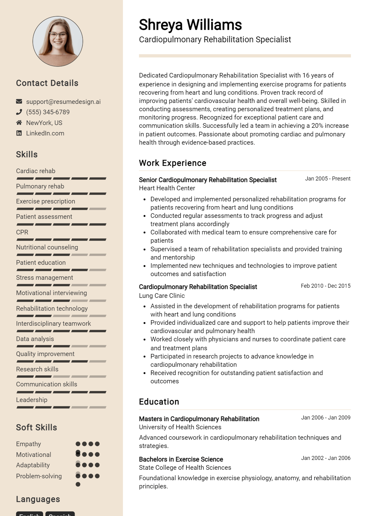 Cardiopulmonary Rehabilitation Specialist Resume Example