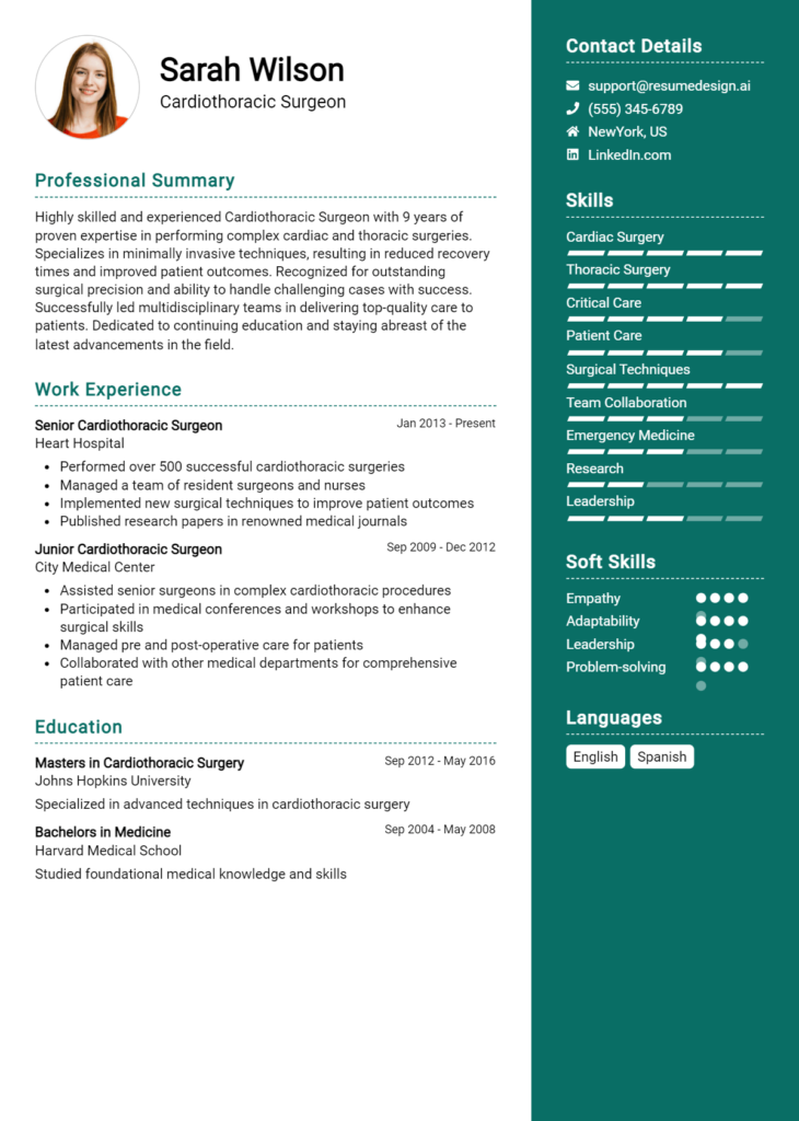 Cardiothoracic Surgeon Resume Example