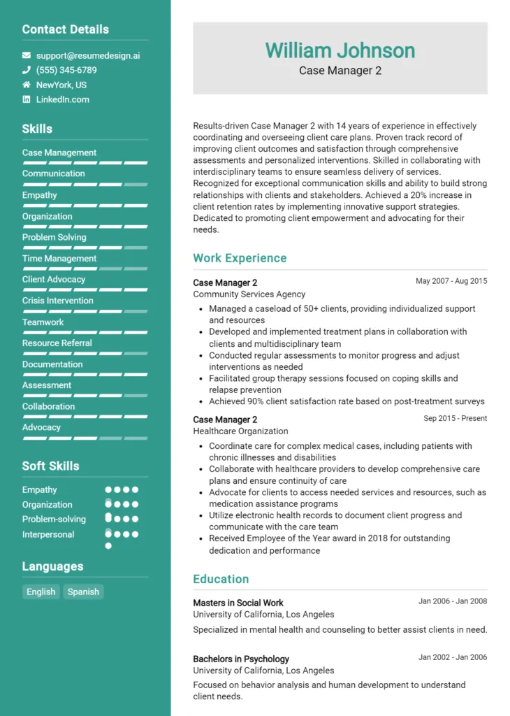 Case Manager 2 Resume Example