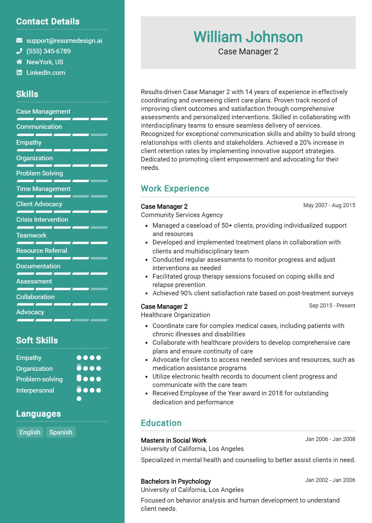 Case Manager 2 Resume Example