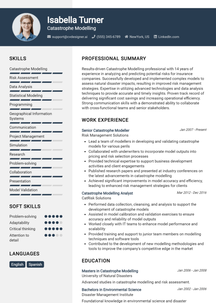 Catastrophe Modelling Resume Example