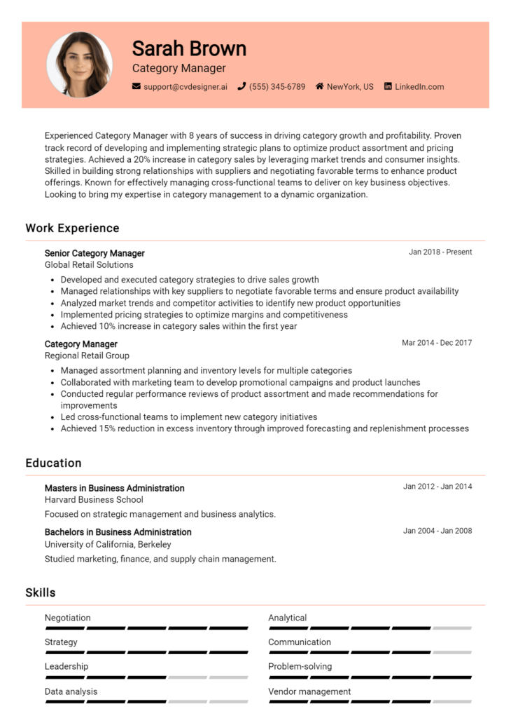 Category Manager Resume Example