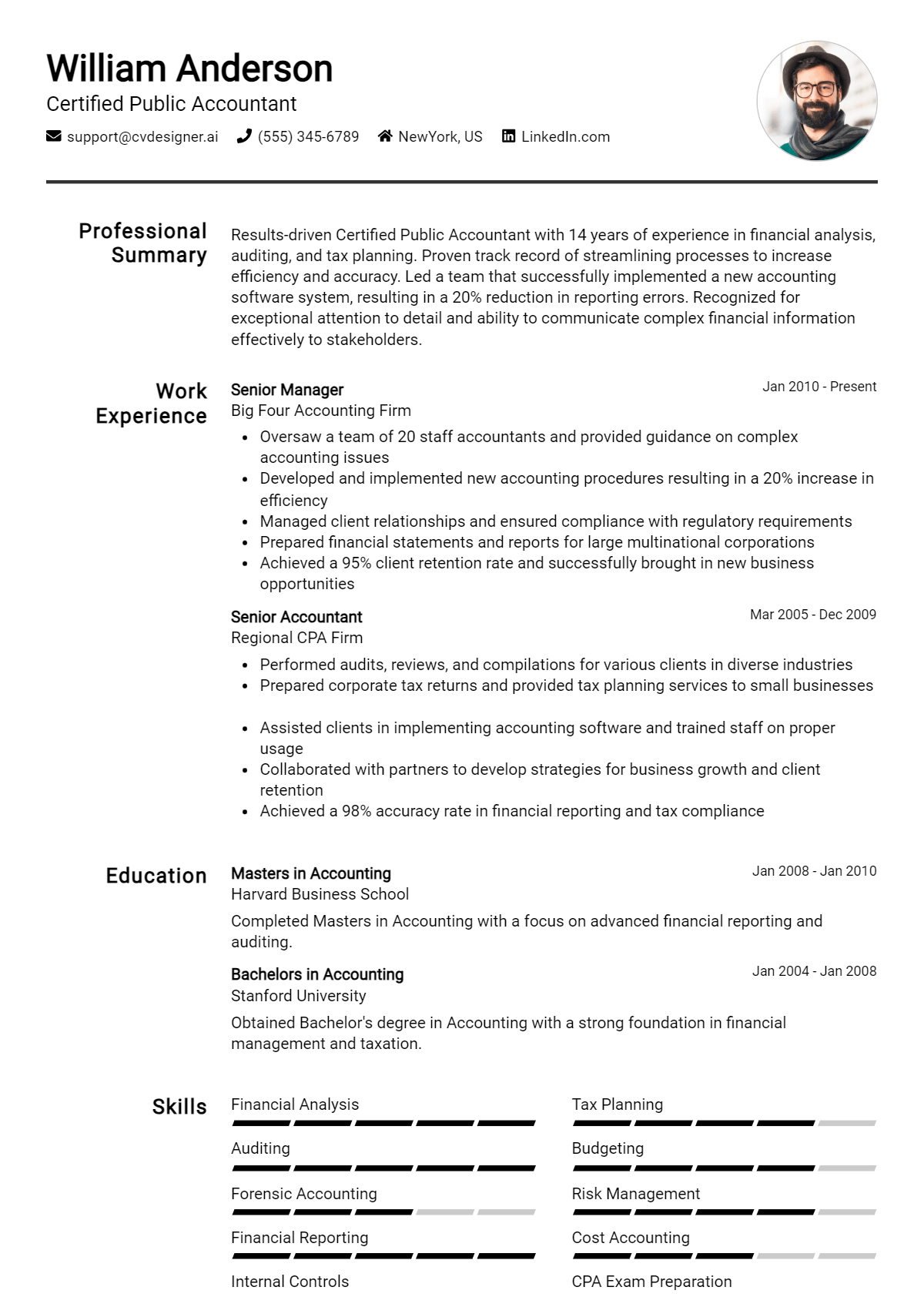 Certified Public Accountant Resume Example