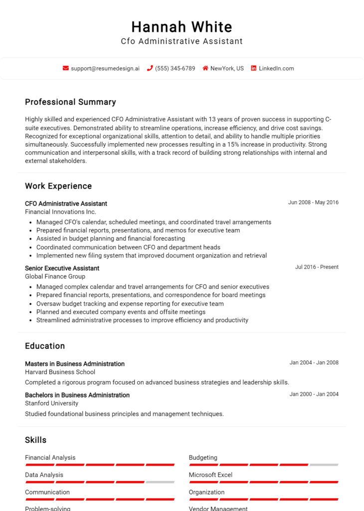 Cfo Administrative Assistant Resume Example