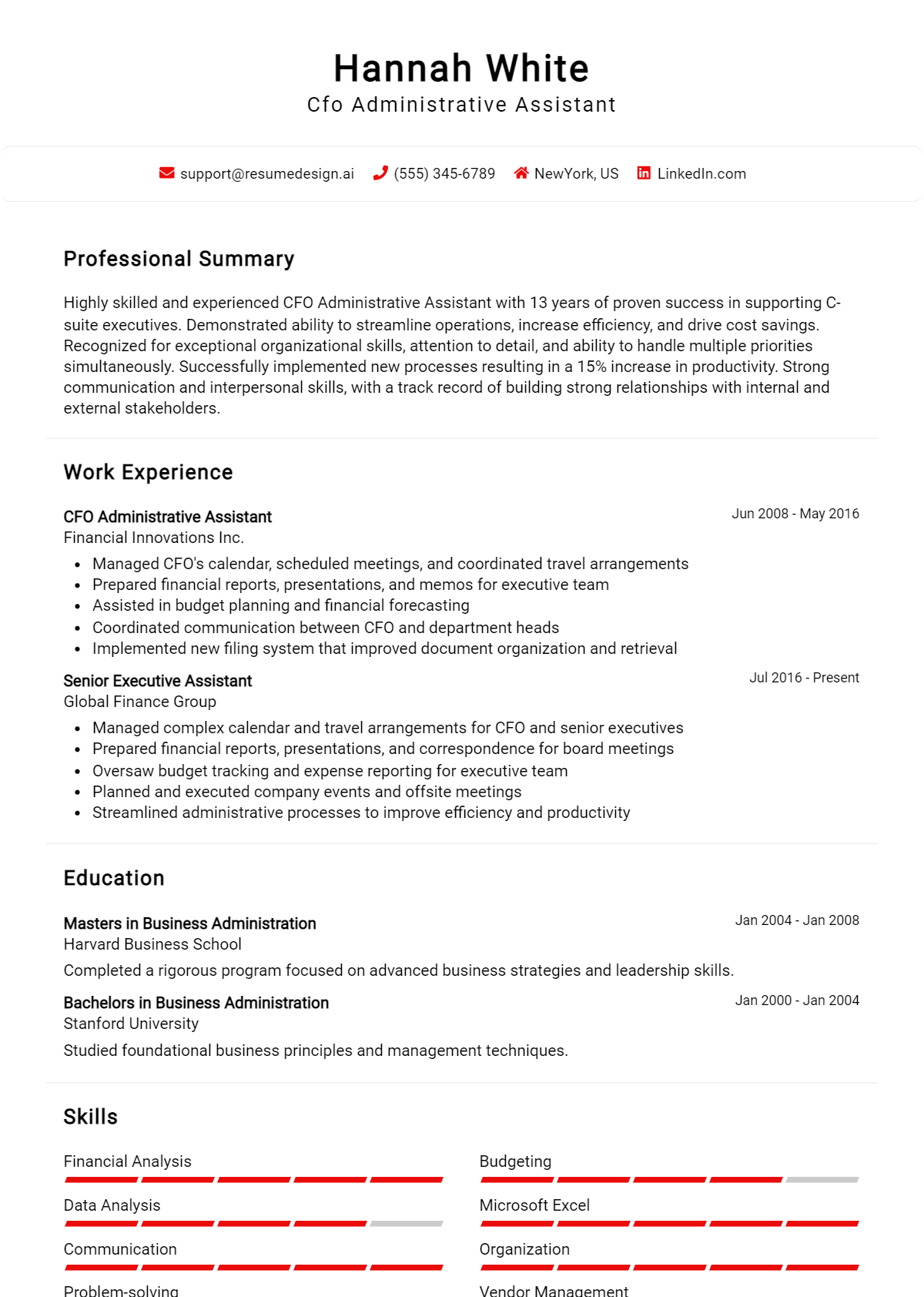 Cfo Administrative Assistant Resume Example