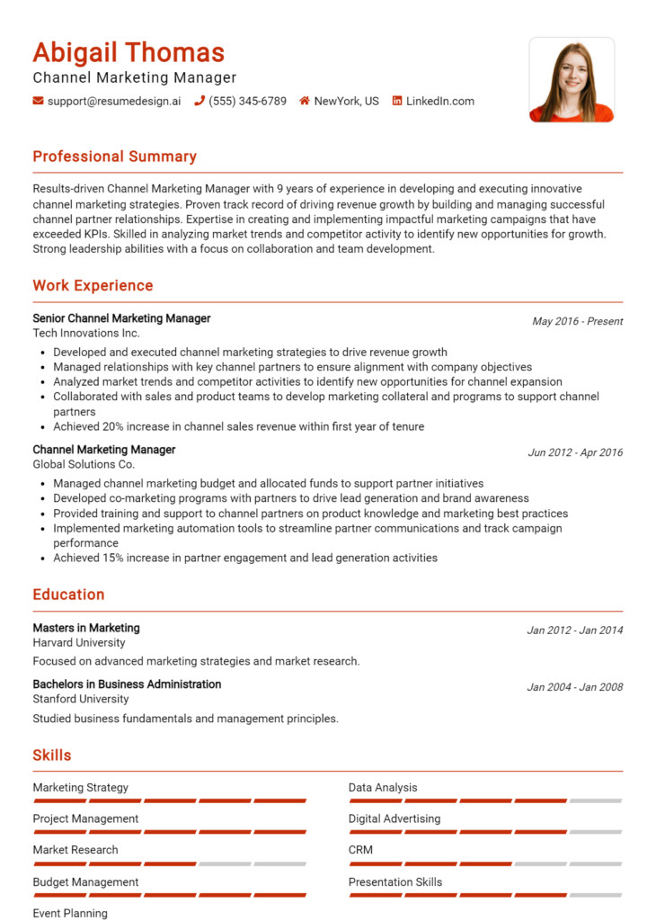 Channel Marketing Manager Resume Example