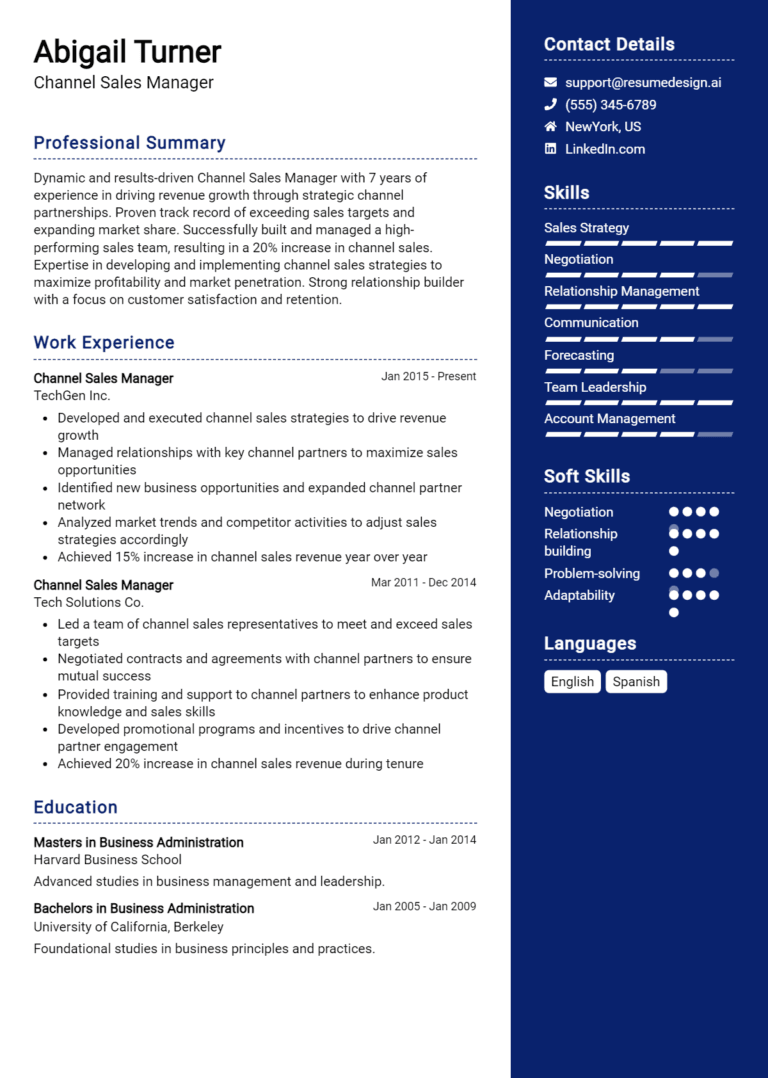 14 Channel Sales Manager Resume Examples And Templates for 2025