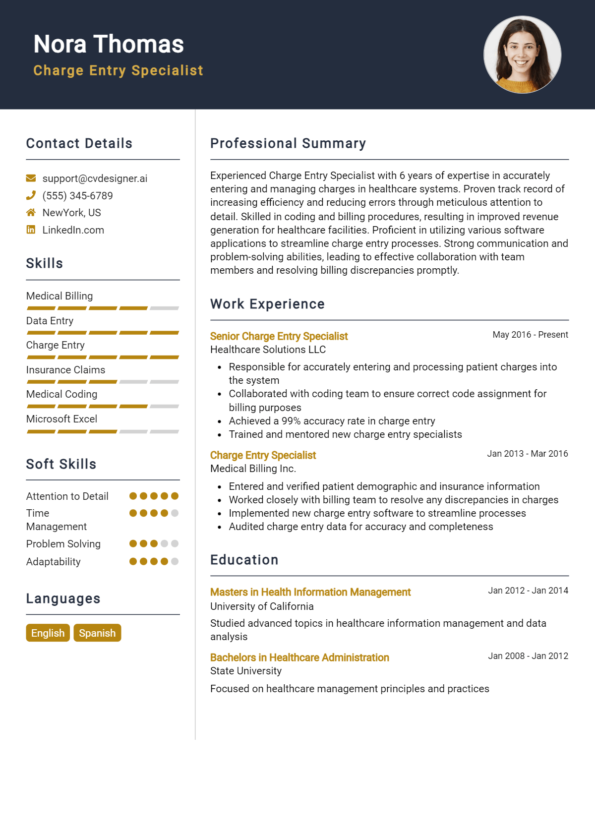 Charge Entry Specialist Resume Example