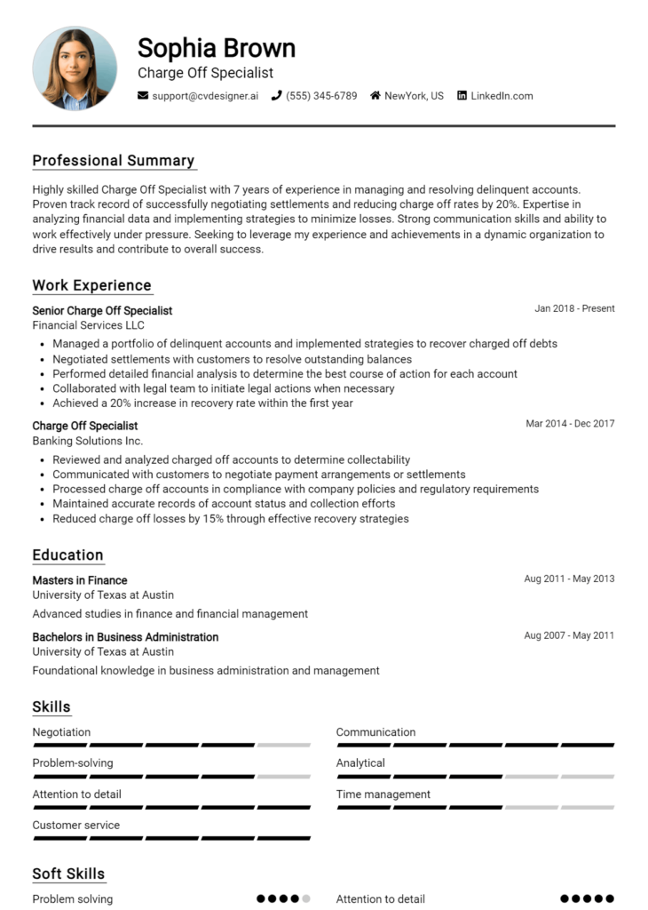 Charge Off Specialist Resume Example