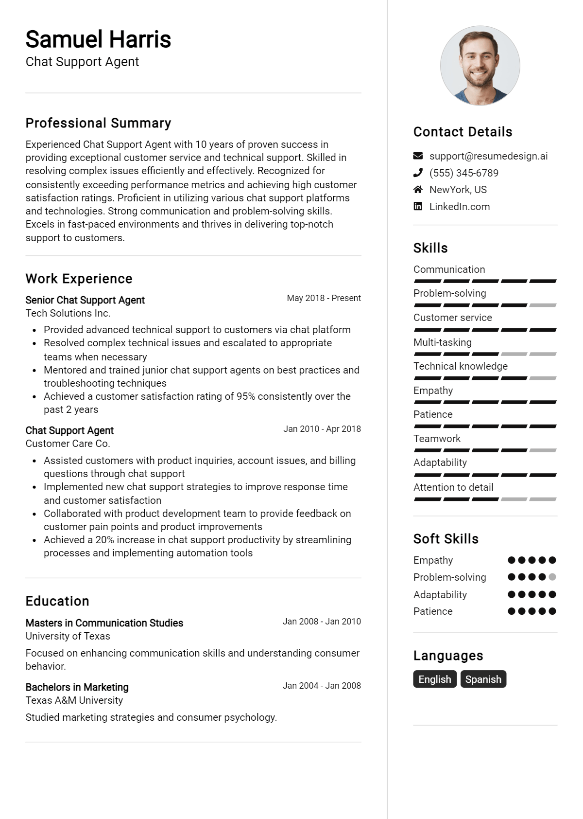 Chat Support Agent Resume Example