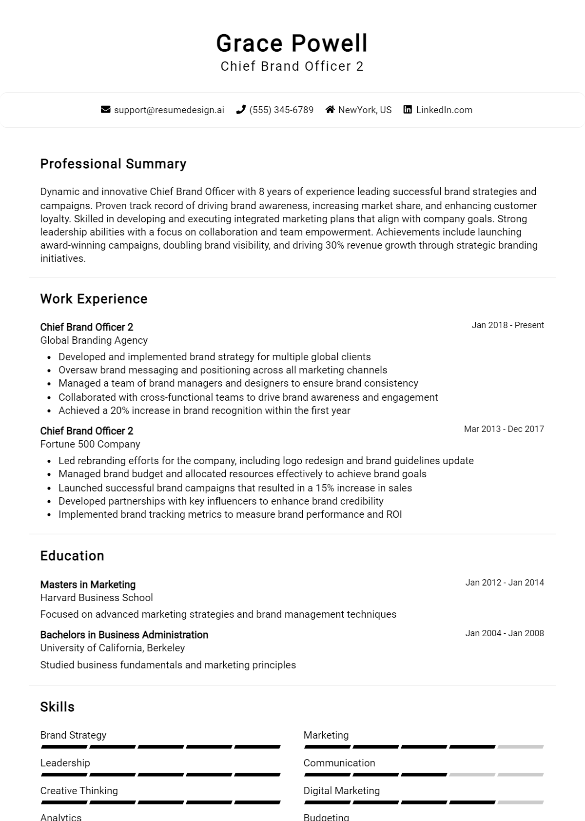 Chief Brand Officer 2 Resume Example