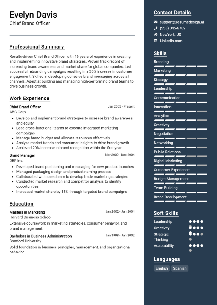 Chief Brand Officer Resume Example