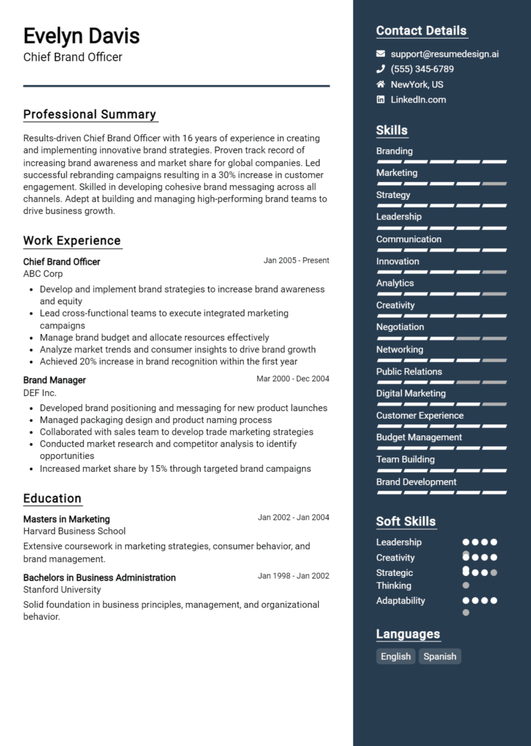 26 Chief Brand Officer Resume Examples And Templates for 2025