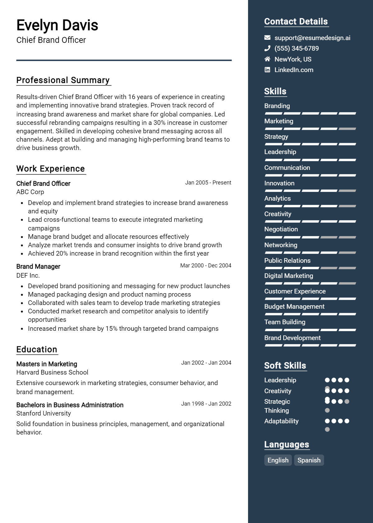 Chief Brand Officer Resume Example