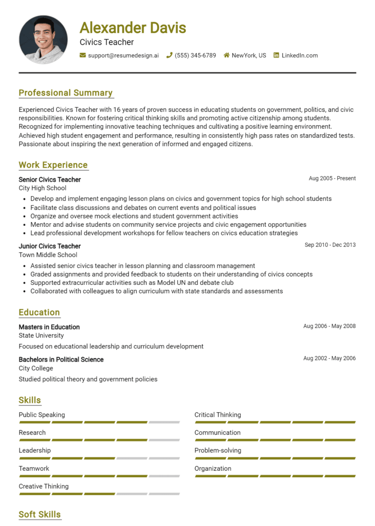 18 Civics Teacher Resume Examples And Templates for 2025