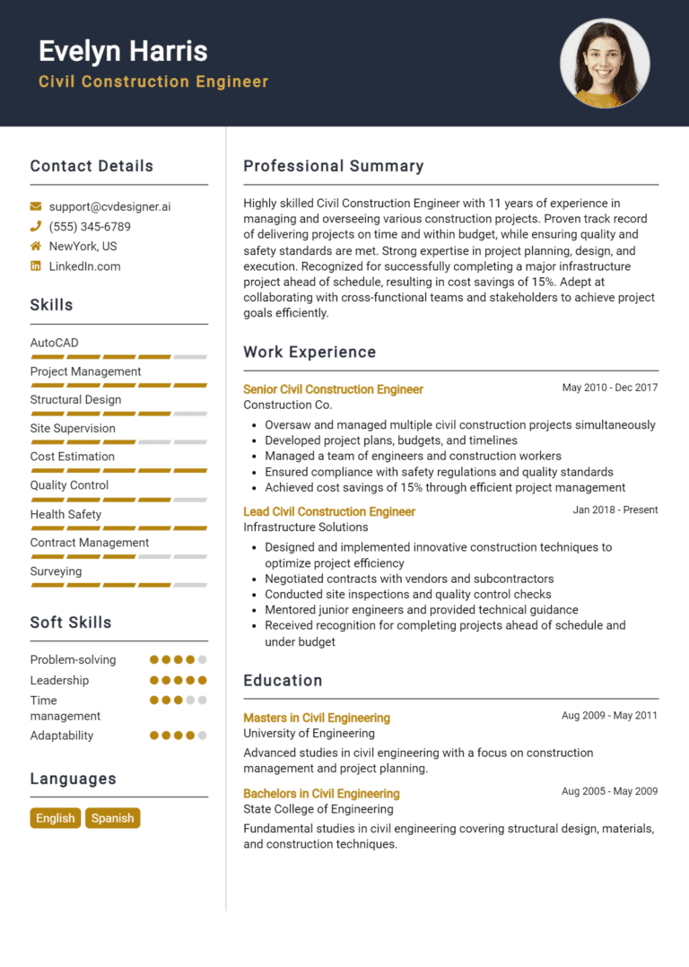 15 Civil Construction Engineer Resume Examples And Templates for 2025