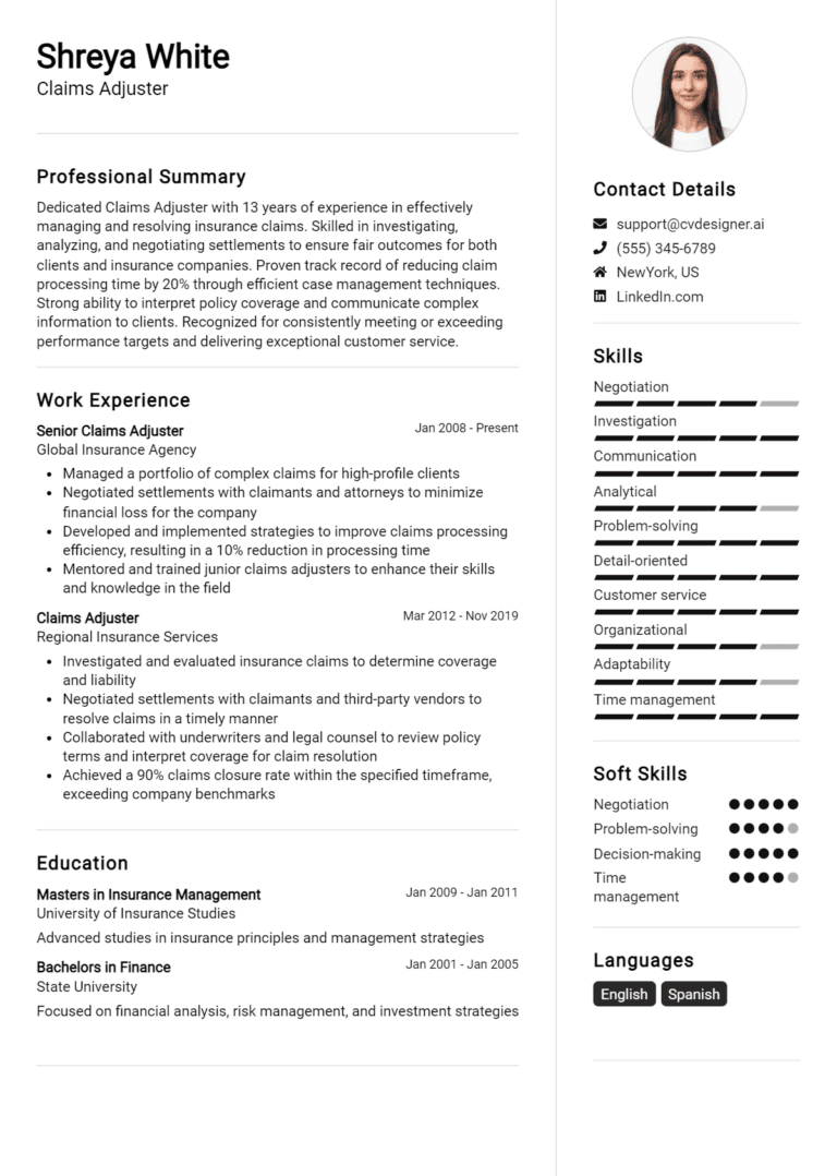 16 Claims Adjuster Resume Examples And Templates for 2025: Best Tips