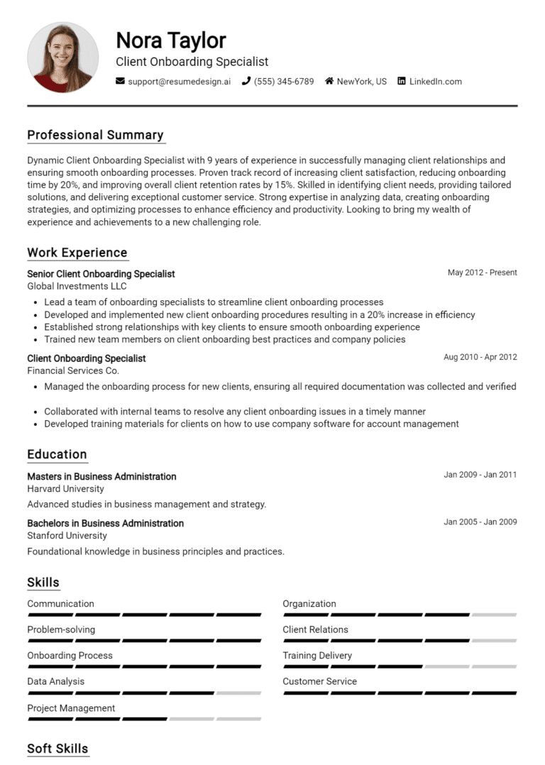 15 Client Onboarding Specialist Resume Examples And Templates for 2025