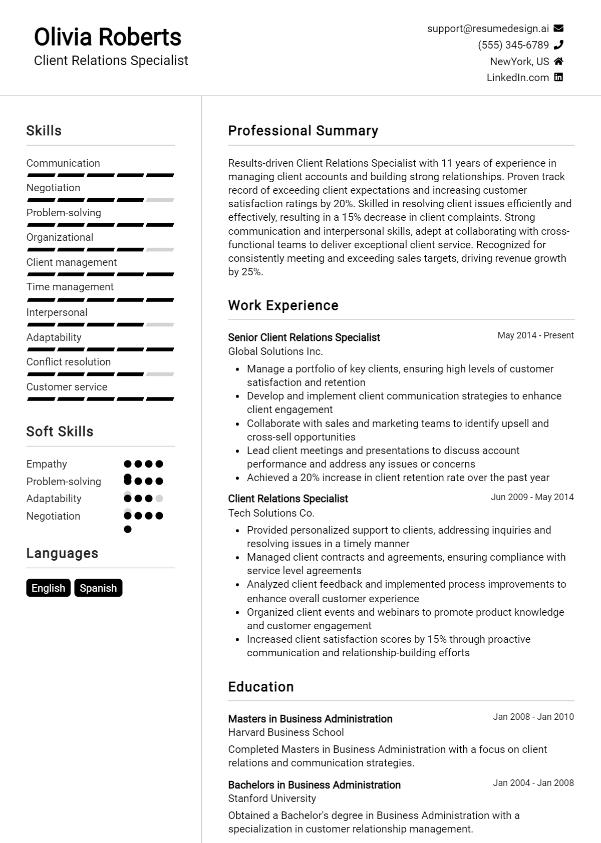 Client Relations Specialist Resume Example