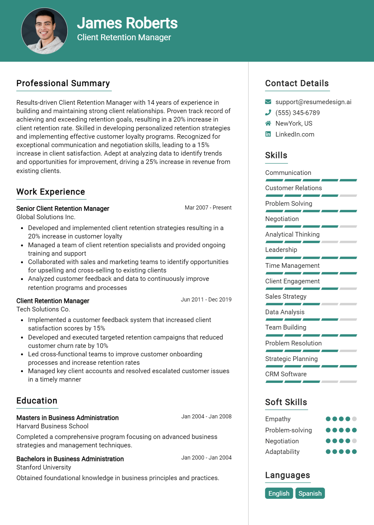 Client Retention Manager Resume Example