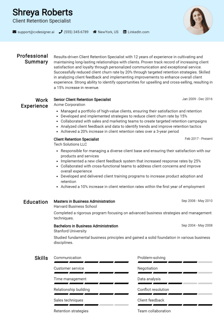 10 Client Retention Specialist Resume Examples And Templates for 2025