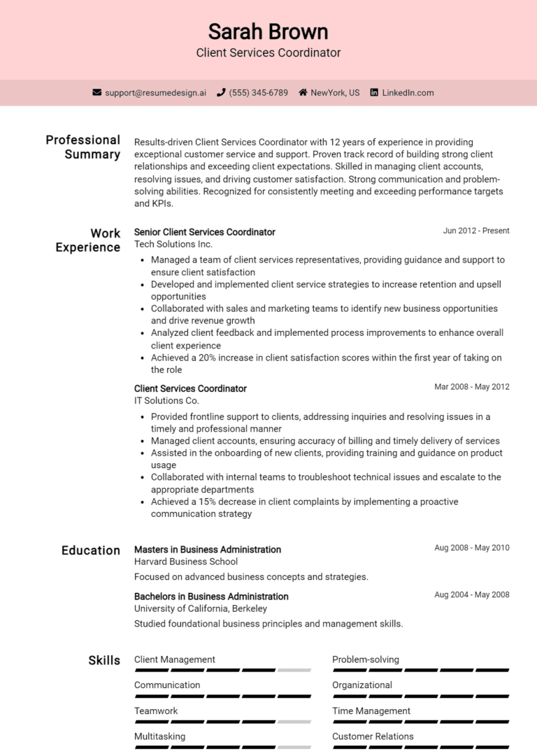 11 Client Services Coordinator Resume Examples And Templates for 2025
