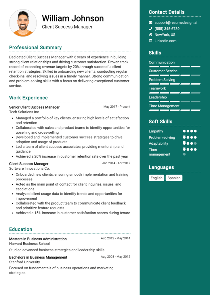 Client Success Manager Resume Example