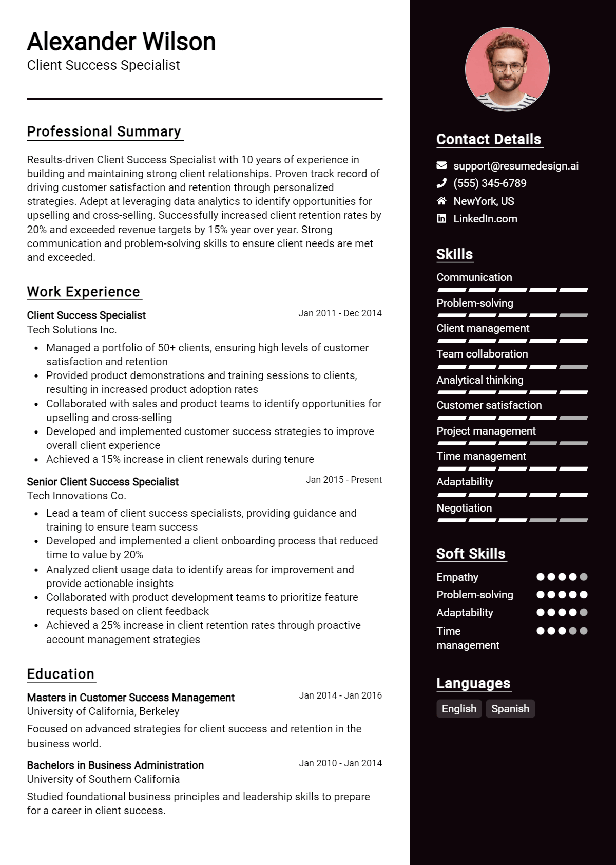 Client Success Specialist Resume Example