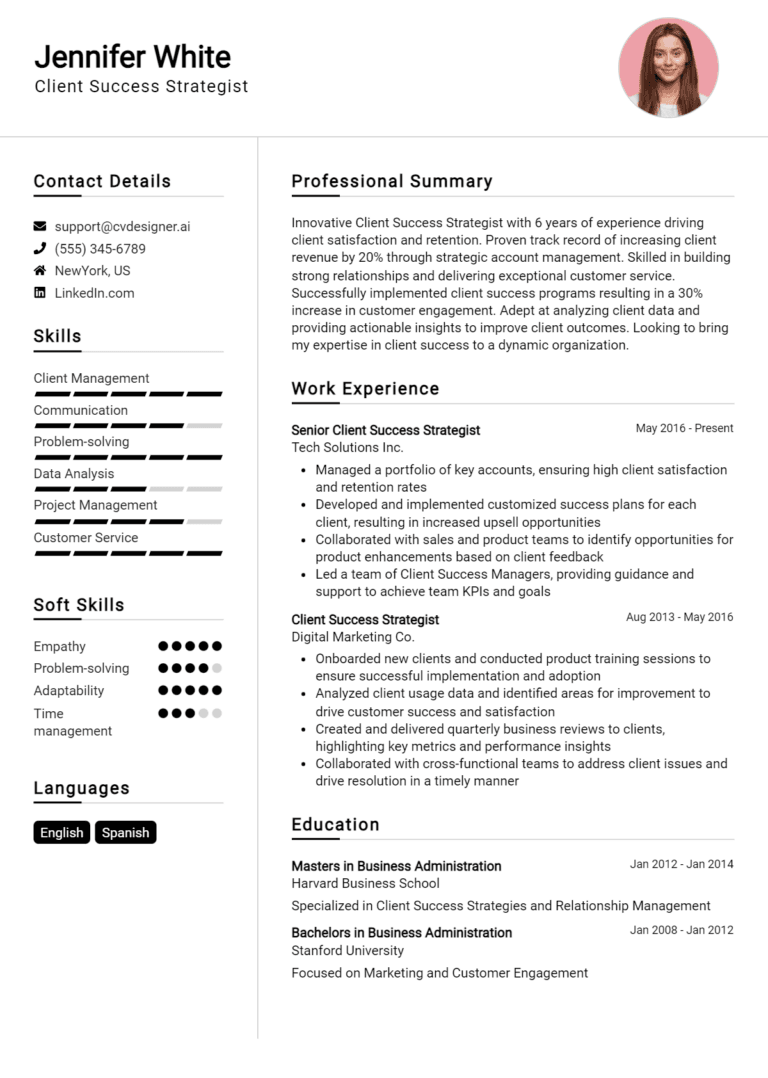 10 Client Success Strategist Resume Examples And Templates for 2025 (Downloadable)