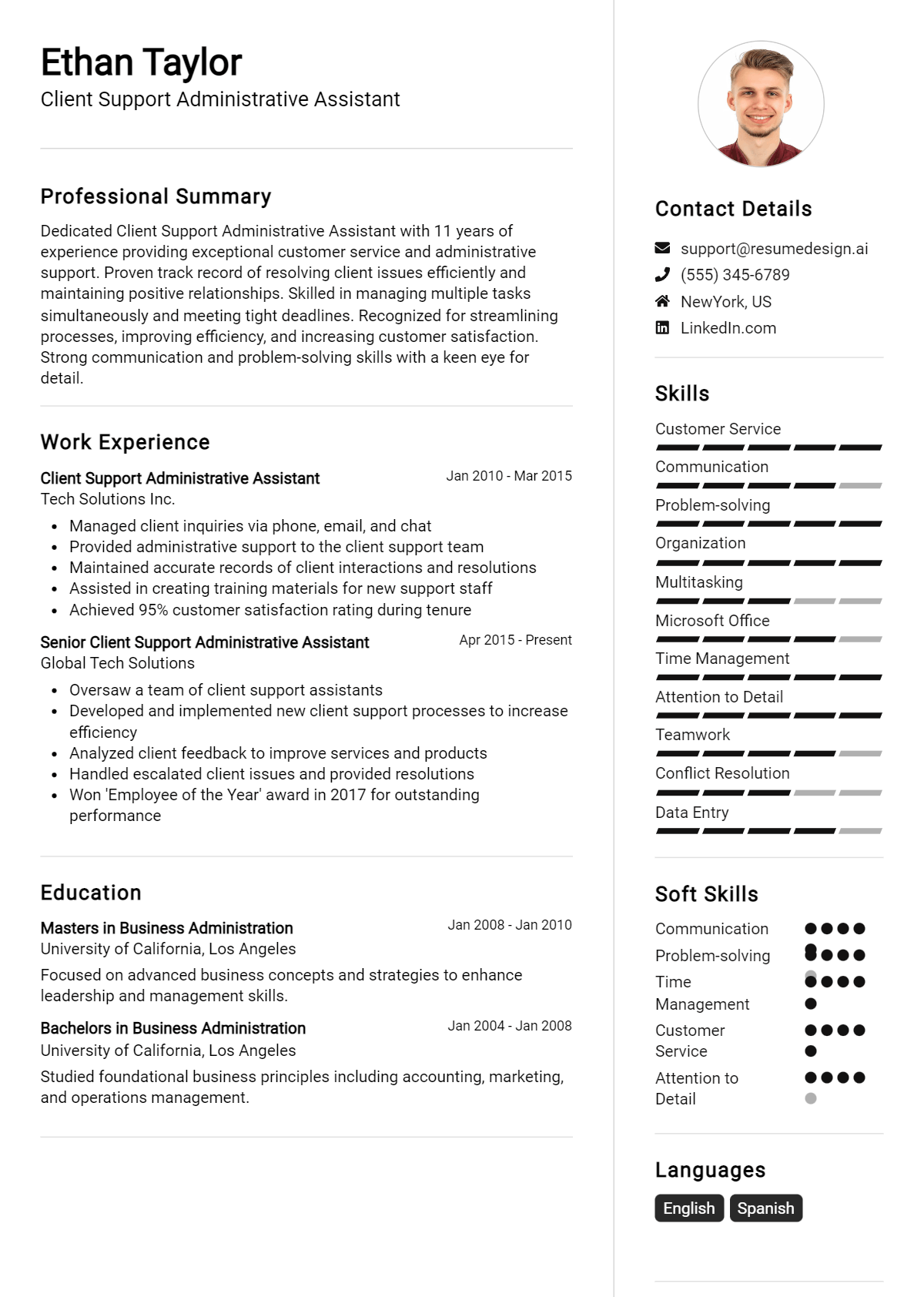 Client Support Administrative Assistant Resume Example