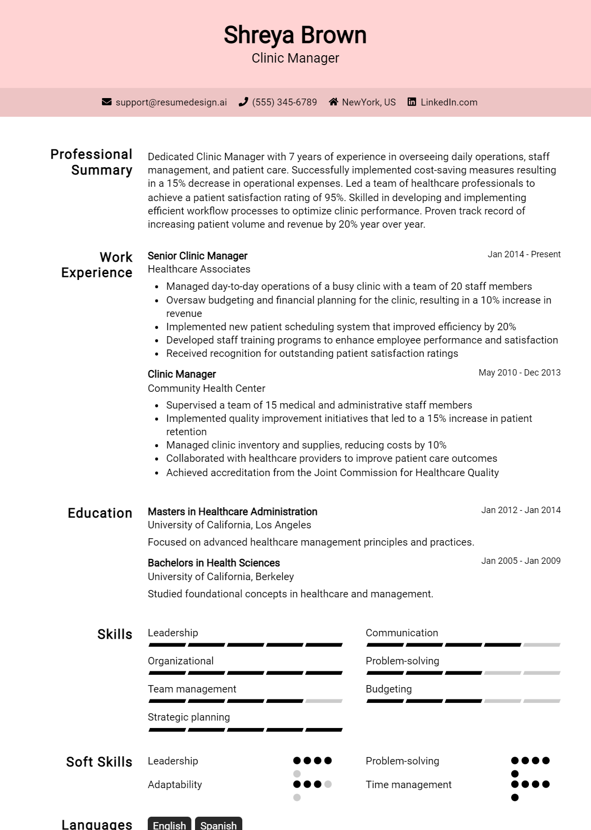 Clinic Manager Resume Example