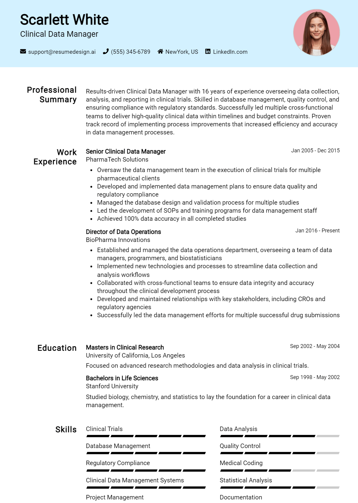 Clinical Data Manager Resume Example