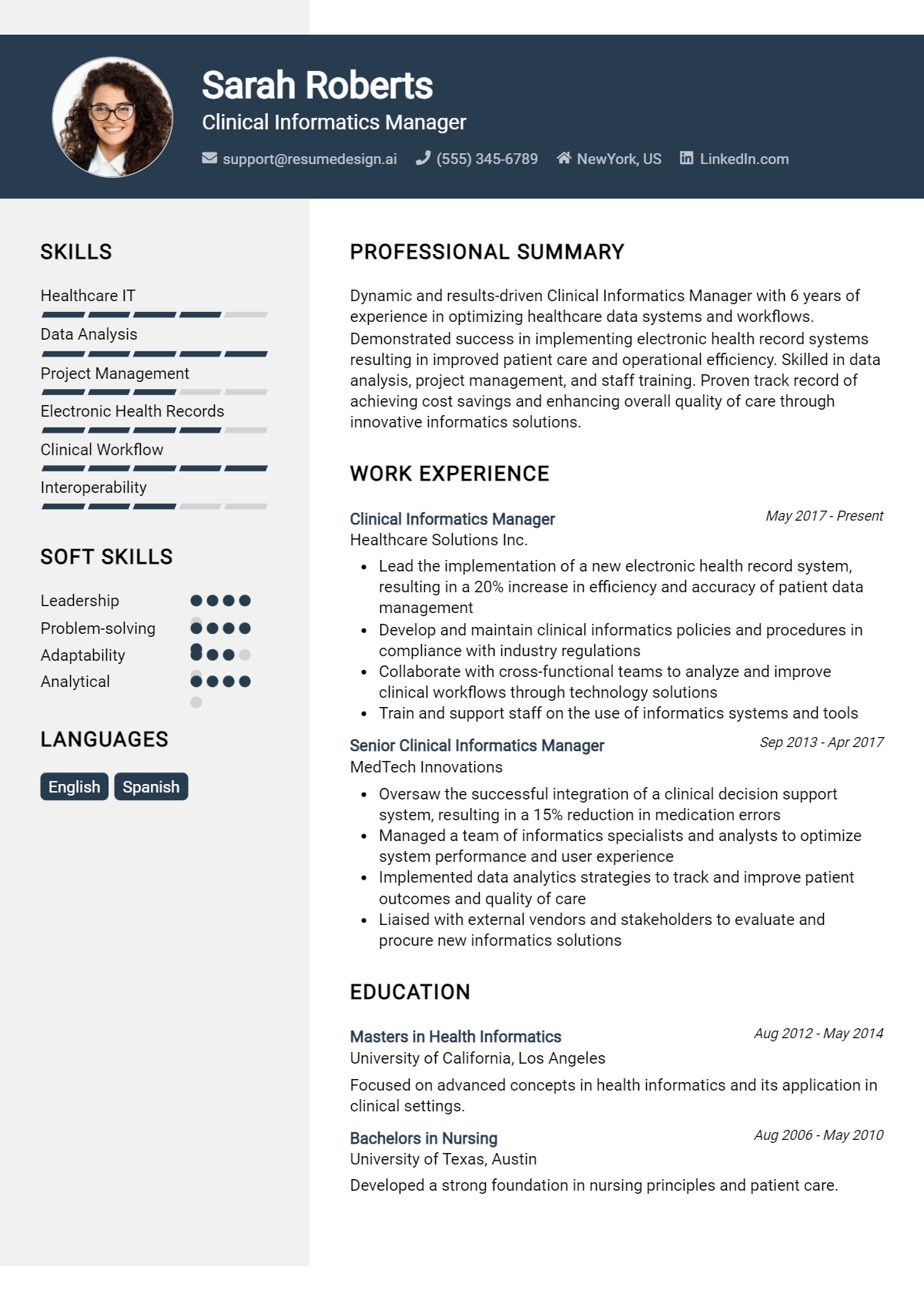 Clinical Informatics Manager Resume Example