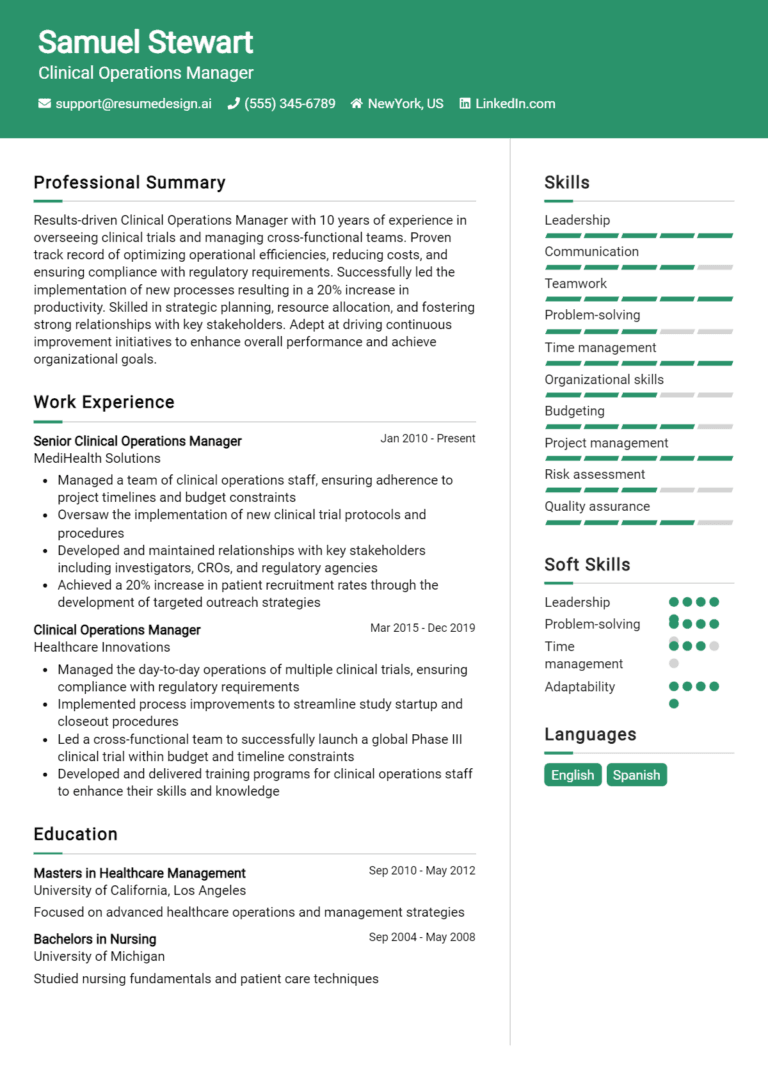 21 Clinical Operations Manager Resume Examples And Templates for 2025