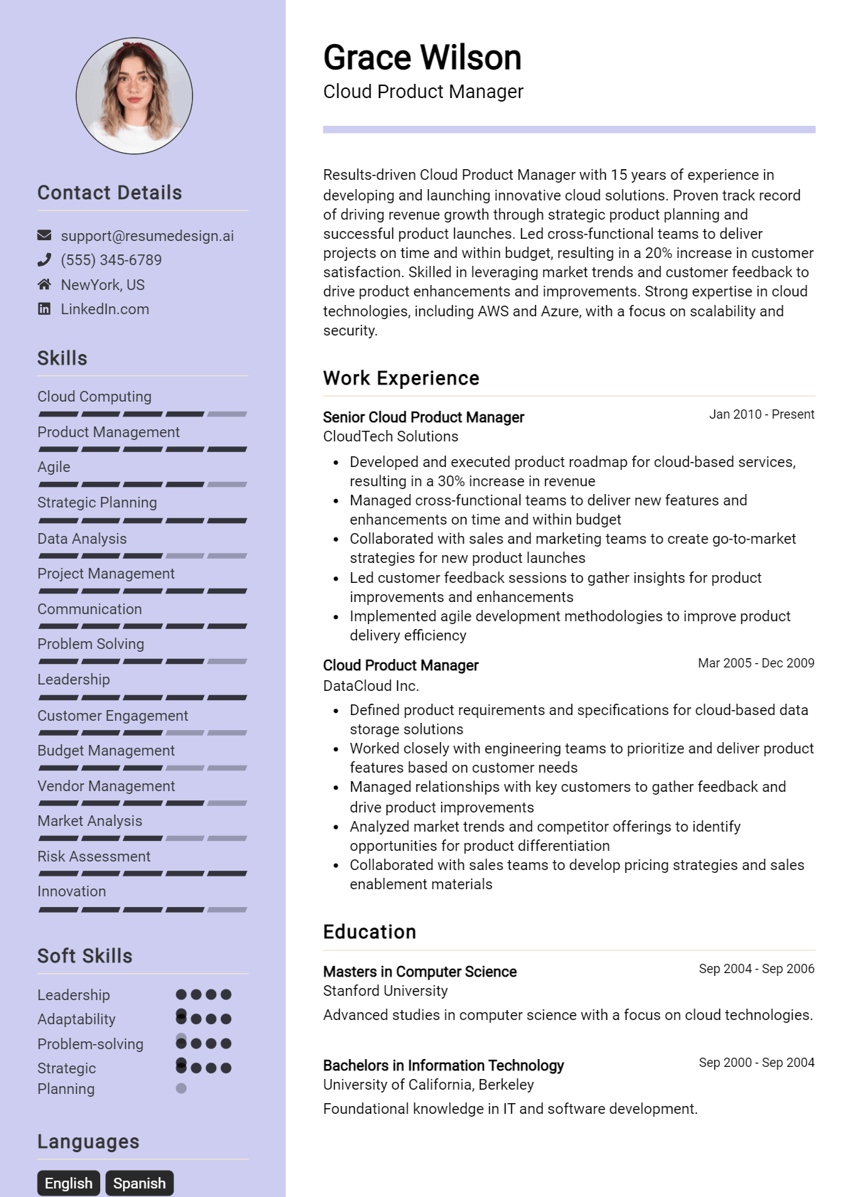 Cloud Product Manager Resume Example