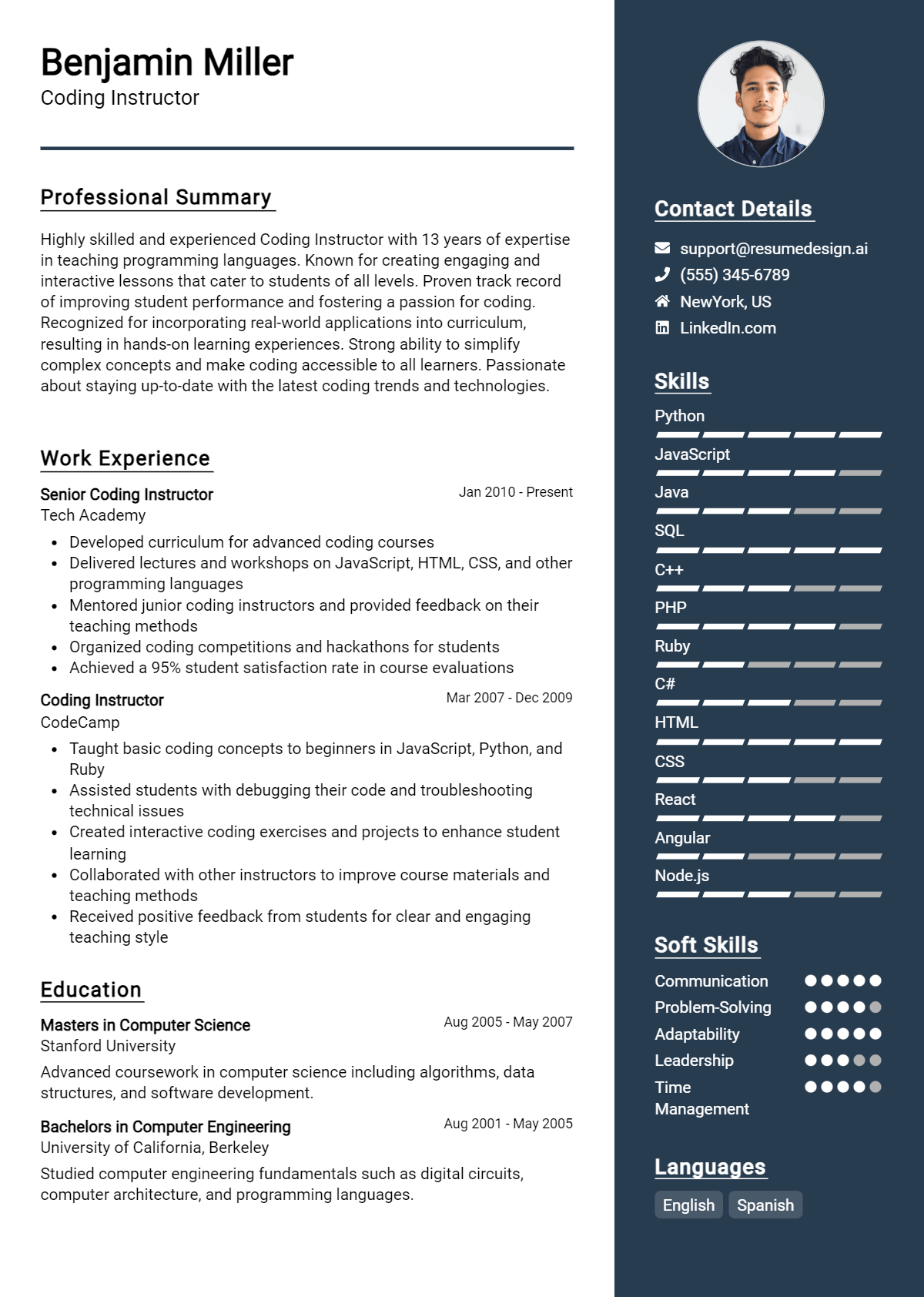 Coding Instructor Resume Example