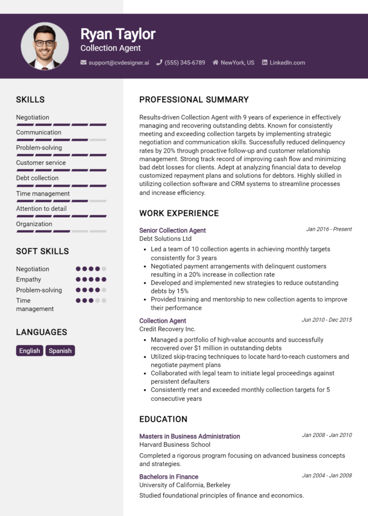 Collection Agent Resume Example