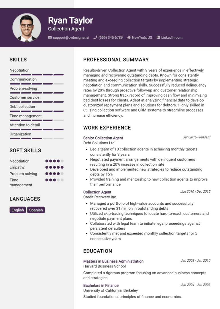 13 Collection Agent Resume Examples And Templates for 2025