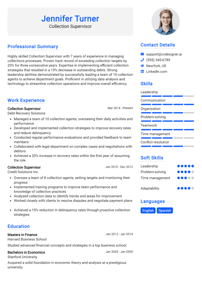 13 Collection Supervisor Resume Examples And Templates for 2025