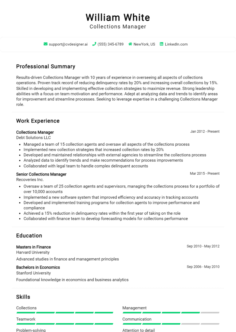 13 Collections Manager Resume Examples And Templates for 2025