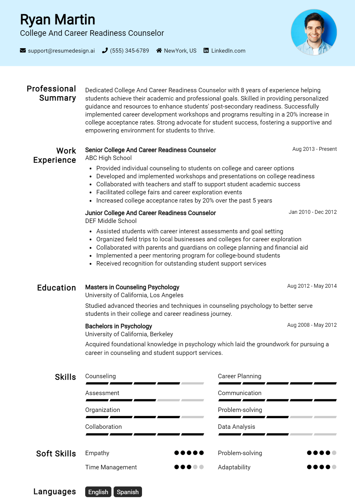 College And Career Readiness Counselor Resume Example