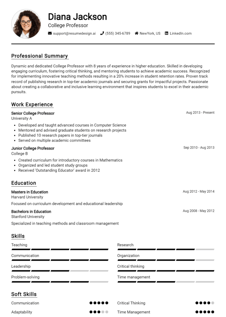 College Professor Resume Example