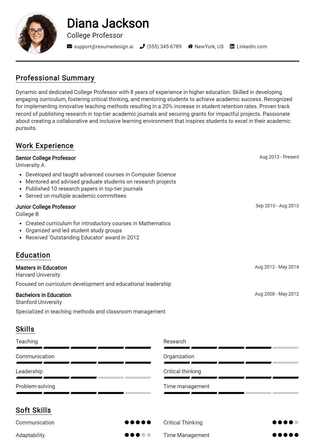 College Professor Resume Example