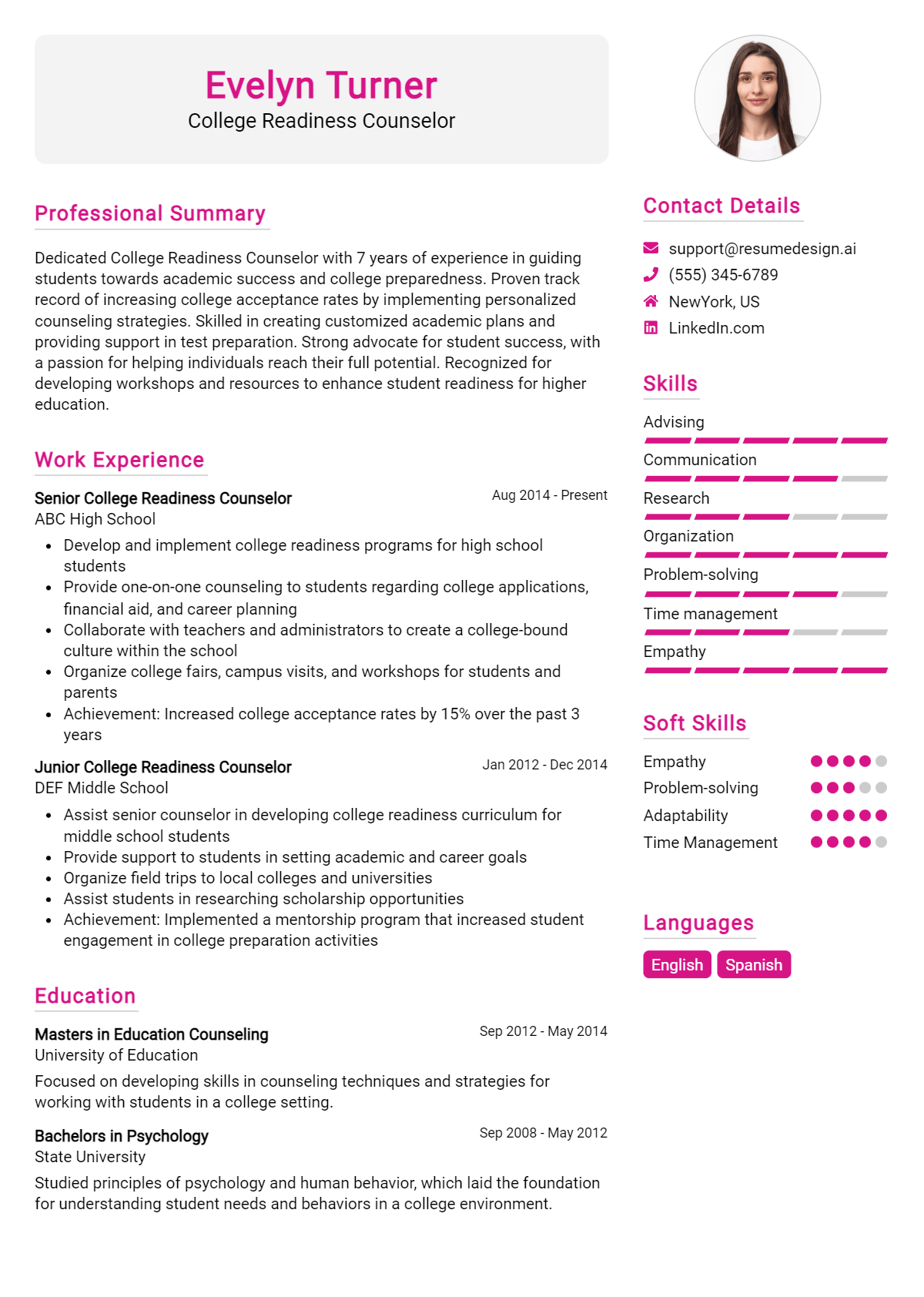 College Readiness Counselor Resume Example