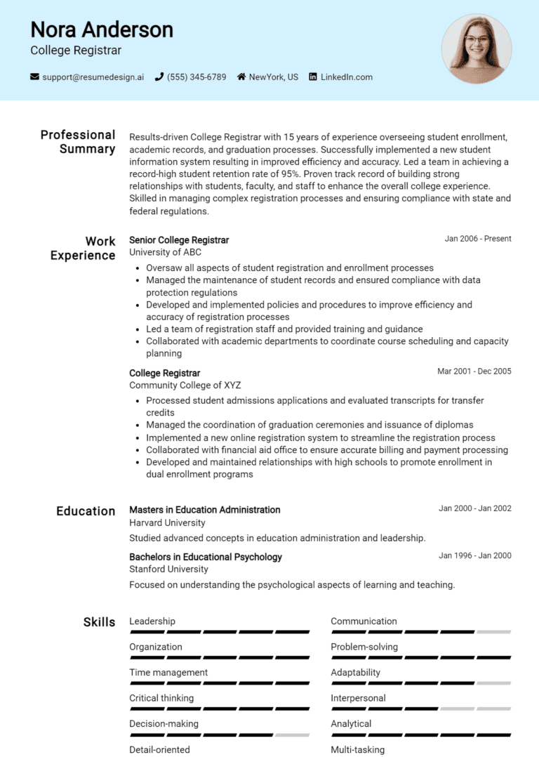 15 Adjunct Professor Resume Examples - College Registrar Resume Example 768x1078 