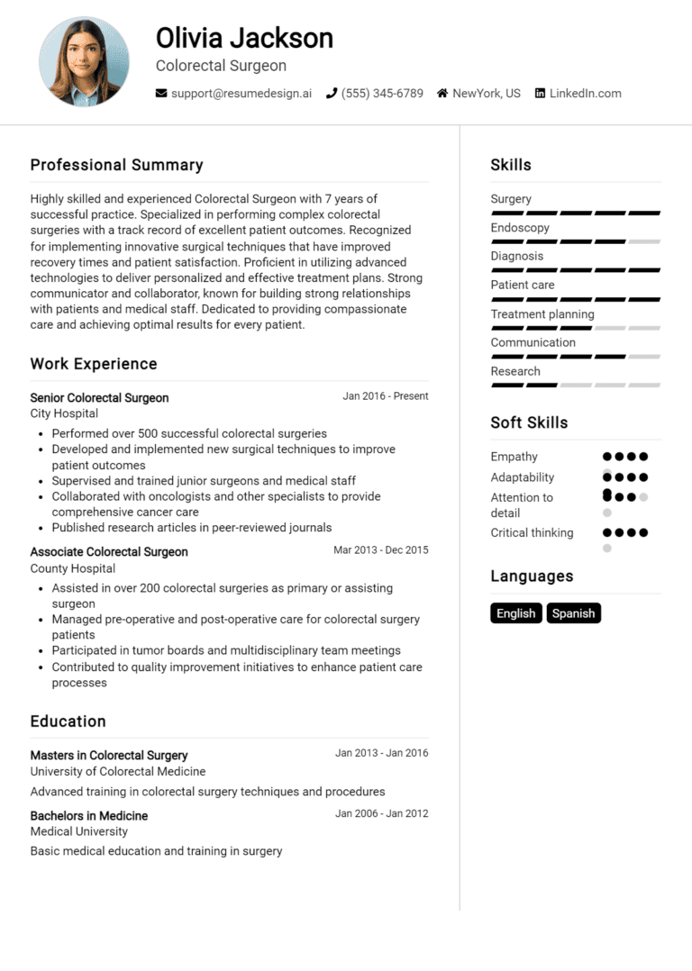 12 Colorectal Surgeon Resume Examples And Templates for 2025 (Downloadable)