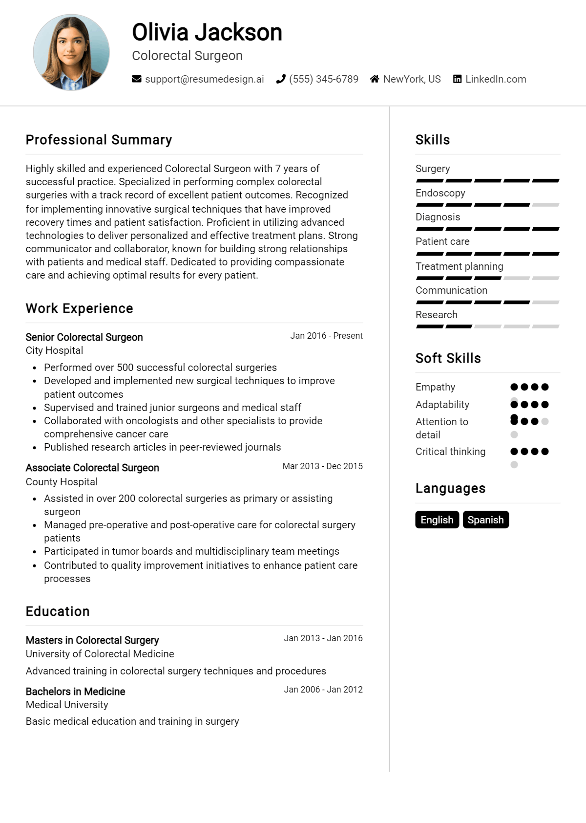 Colorectal Surgeon Resume Example